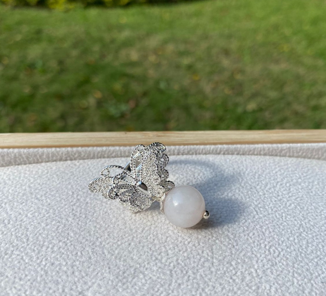 Anillo de plata ajustable mariposa rosa