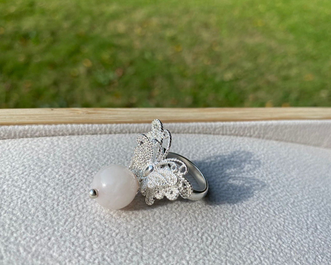 Anillo de plata ajustable mariposa rosa