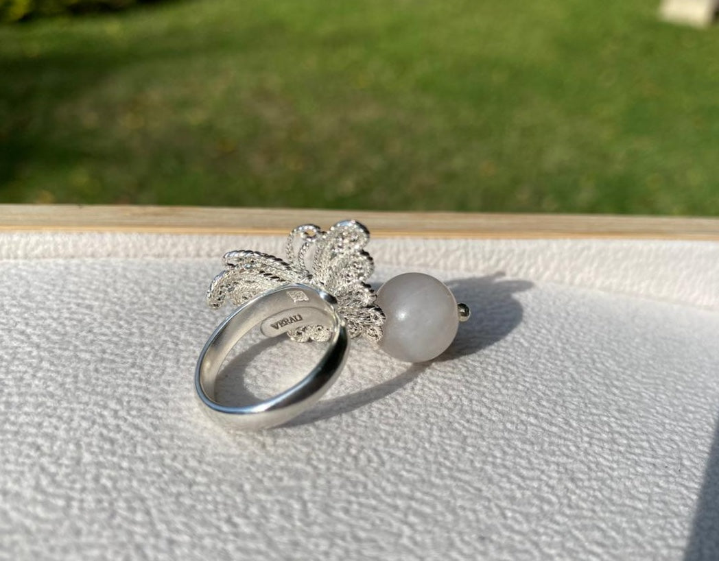 Anillo de plata ajustable mariposa rosa